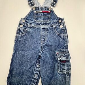 Vtg Tommy Hilfiger  Carpenter Logo Flag Denim Jean Overalls Infant 3/6 months